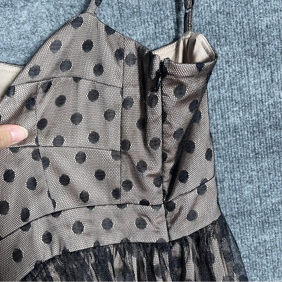 Fossil Women’s Medium Polka Dot Black Champagne Cocktail Dark Fairy Mini Dress - Picture 5 of 11